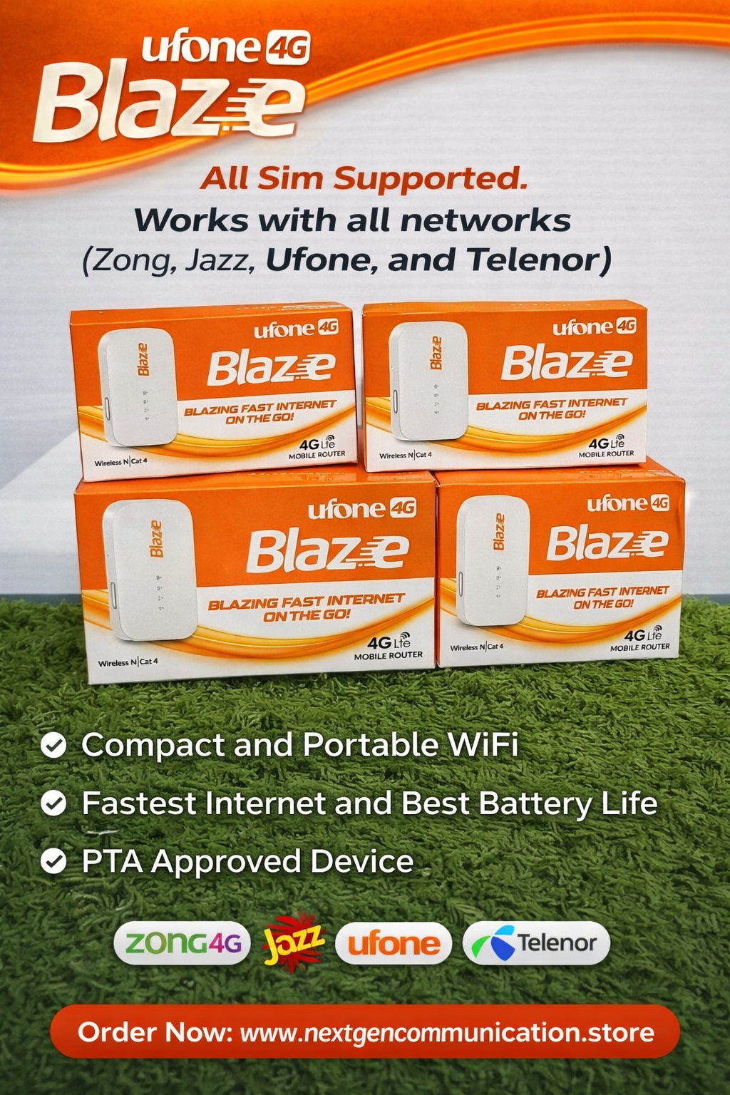 Ufone Blaze 4G portable WiFi device with all SIM support including Zong Jazz Ufone and Telenor PTA approved router